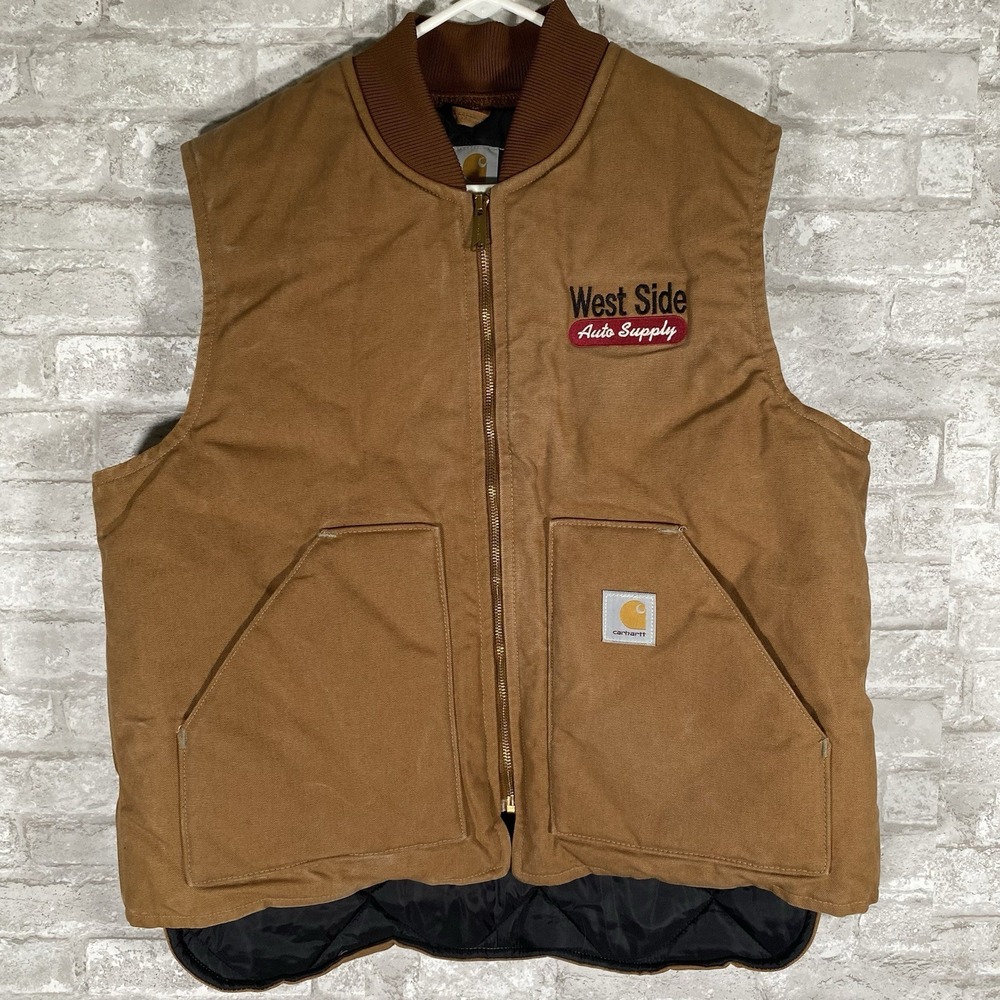 Carhartt Men's Quilt Lined Duck Vest  Tan Size XL West Side Auto Supply Logo